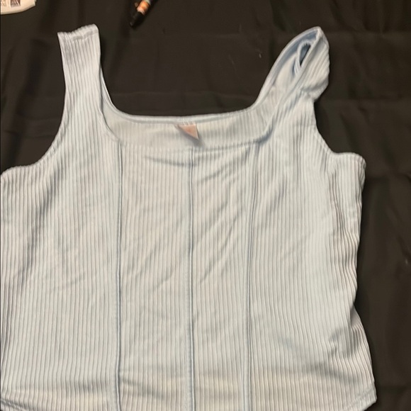 Blue Ribbed Scoop Neck Tank Top - Picture 1 of 2